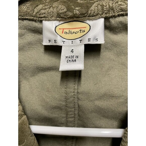 Talbots Blazer 4P Womens Jacket Beige Tan Floral Velvet Texture Pockets 3 Button - Picture 4 of 7